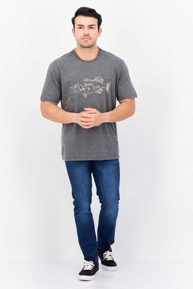 Horizon Men Crew Neck Short Sleeves Graphic Print T-Shirt, Dark Grey - Image 2